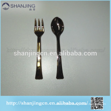 10-12cm promotional tasting plastic spoon and fork cutlery set sliver covered or gold covered customize